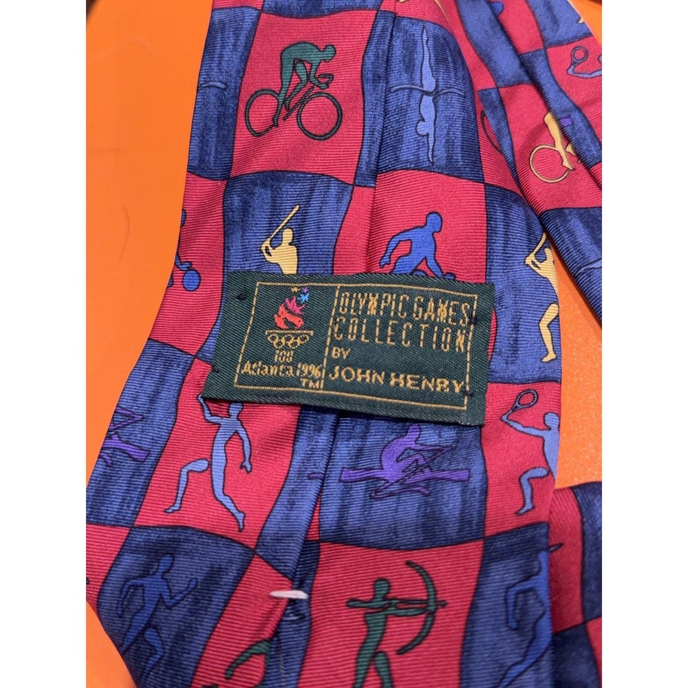 Vintage 1996 Atlanta Olympic Games John Henry Silk Necktie Red Blue Sports Print